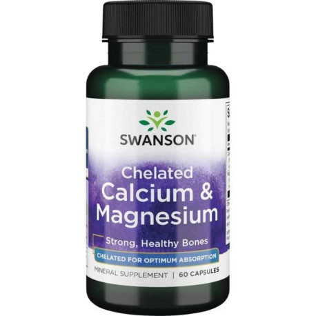 Swanson Chelated Calcium & Magnesium (V├ípnik a Hor─Ź├şk), 60 kaps