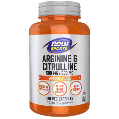 NOW L-Arginine 500 mg + L-Citrulline 250 mg 120 kaps.