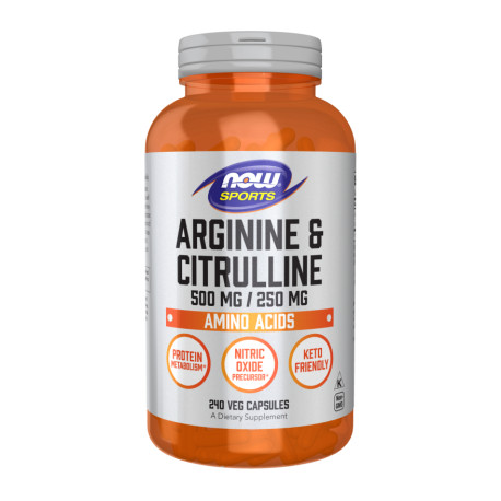 NOW L-Arginine 500 mg + L-Citrulline 250 mg 240 kaps.